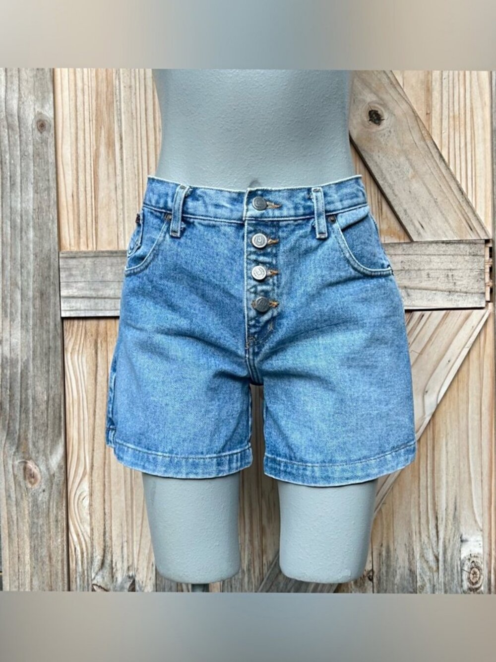 Vintage 90s Lei High Waisted Button Fly Blue Jean Shorts~9~